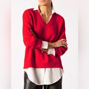 Brochu Walker, Red “The Looker Layered V-Neck”, Size M